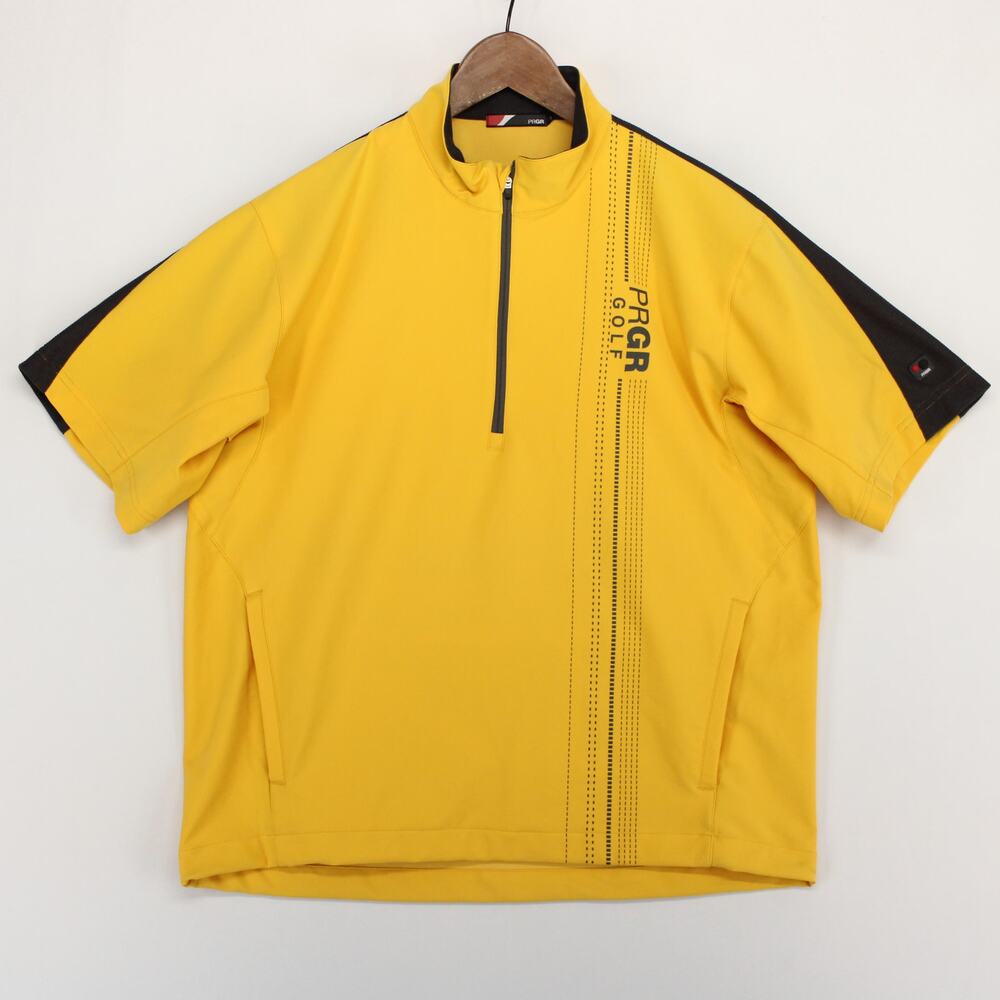PRGR Pullover Mens L Yellow Colorblock Short Sleeve Quarter Zip Golf Windshirt